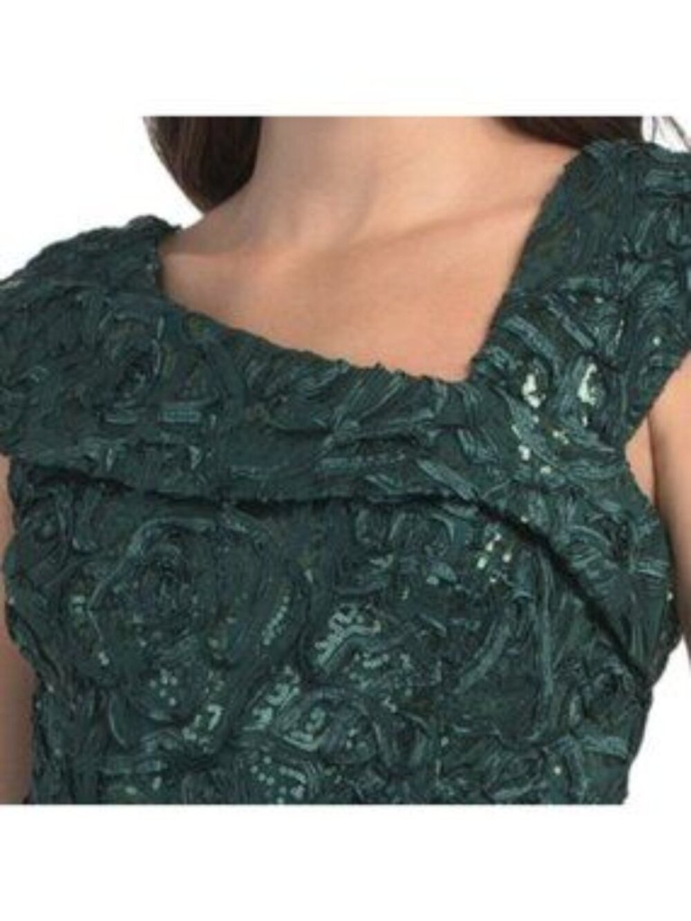 XSCAPE Long Soutache Cap Sleeve Asymetric Neck Dress - Picture 3 of 5